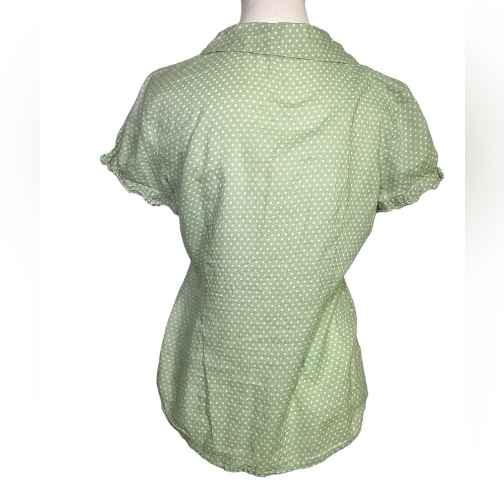 American Eagle Vintage Y2K Green & White Polka Dot Short Sleeve Button Down Top - Picture 2 of 11